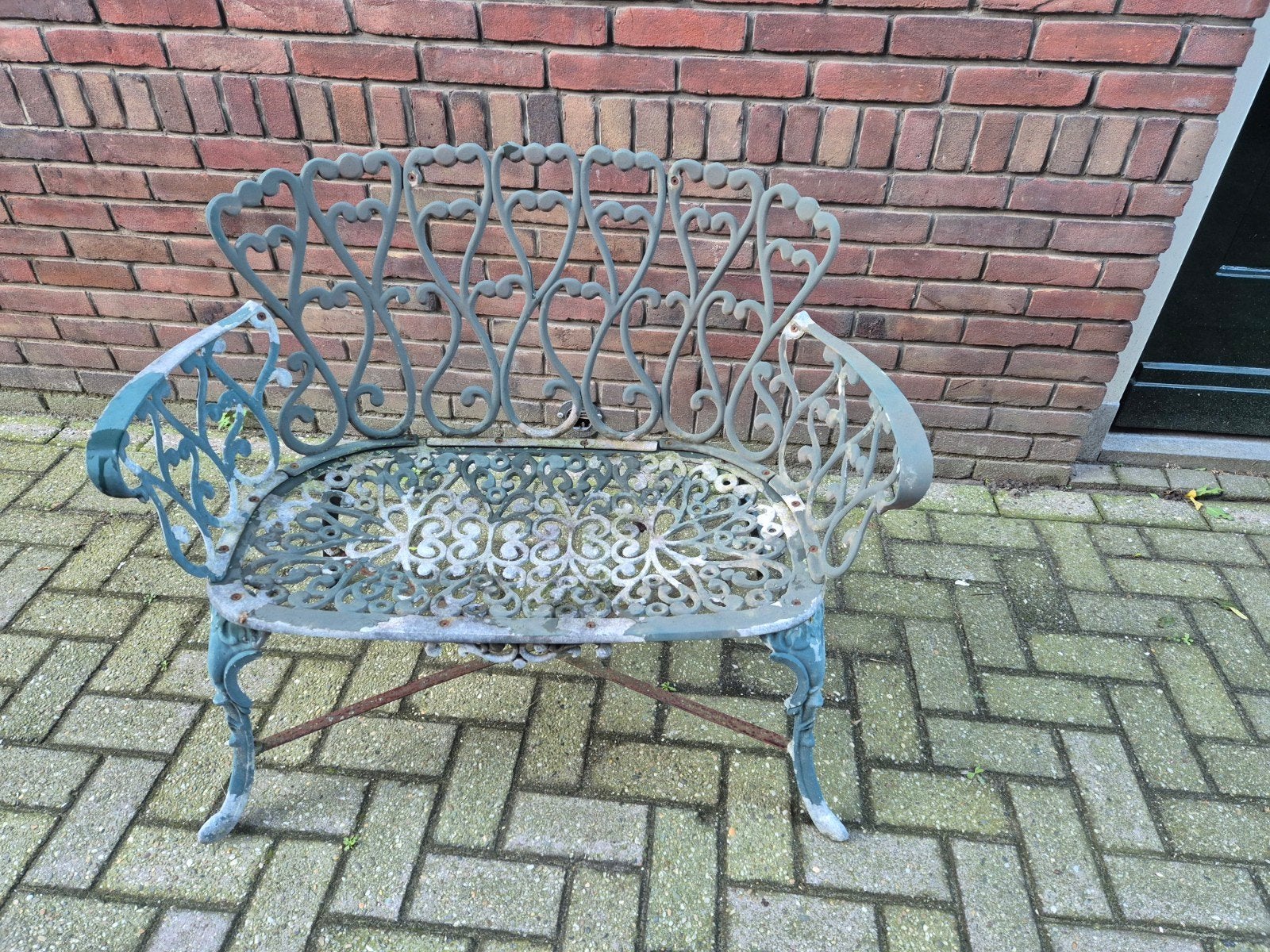 Vintage metalen tuinbankje, opknapper, Ophalen