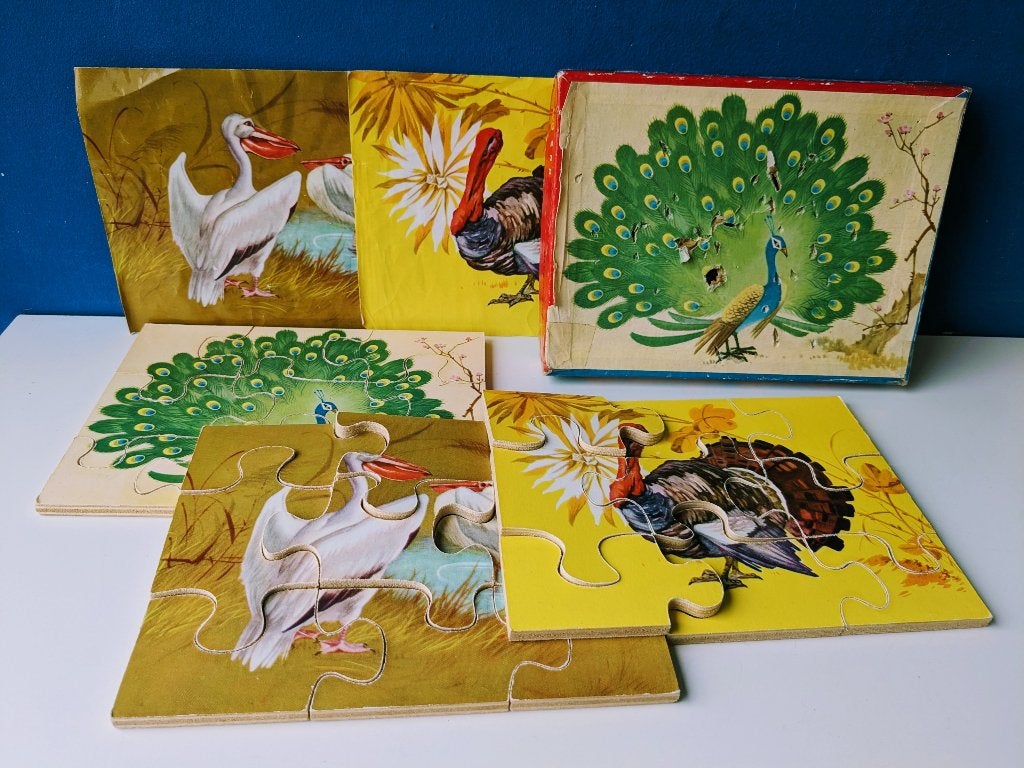 Chinese houten puzzeltjes/Pauw Pelikaan Kalkoen, Ophalen of Verzenden, 10 tot 50 stukjes, Gebruikt, 6 jaar of ouder