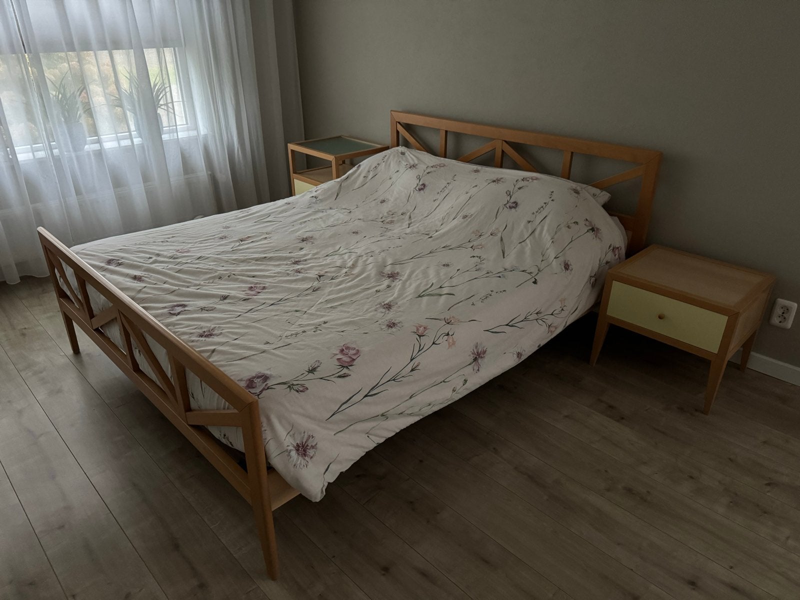 Tweepersoonsbed nachtkastjes en spiraalbodem Auping 160x200, Ophalen, Gebruikt, Overige kleuren, Tweepersoons