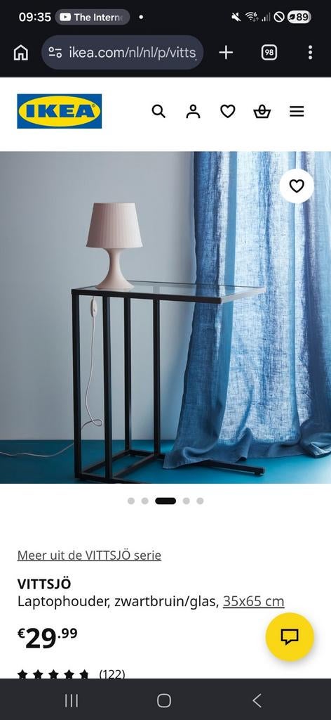 2 STUKS IKEA VITTSJÖ Laptoptafel, zwart en glas, 35x65 cm, Ophalen, Zo goed als nieuw