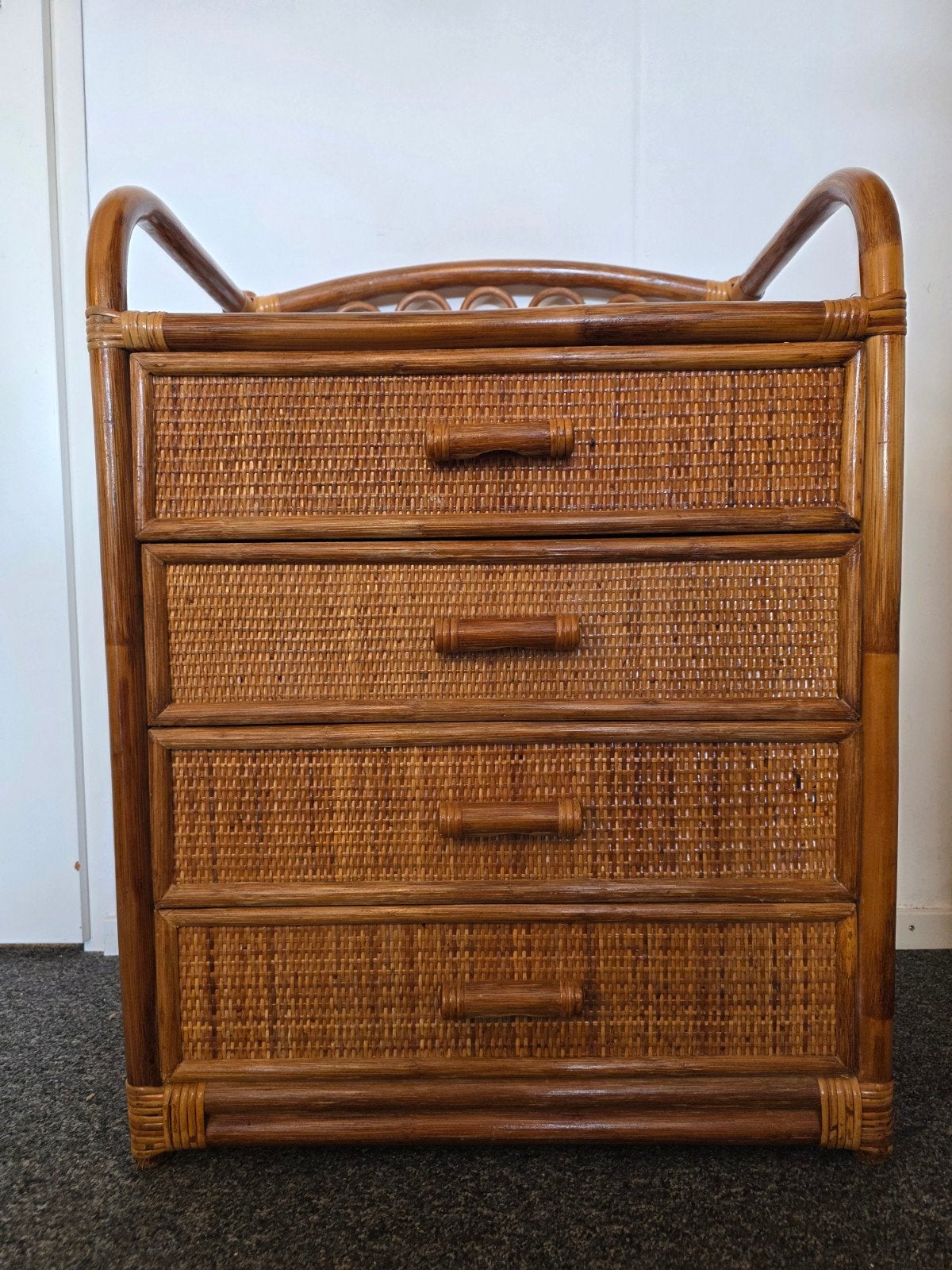 vintage rotan ladekast  - 4 lades, Huis en Inrichting, Kasten | Ladekasten, Ophalen, Viintage, Gebruikt, .