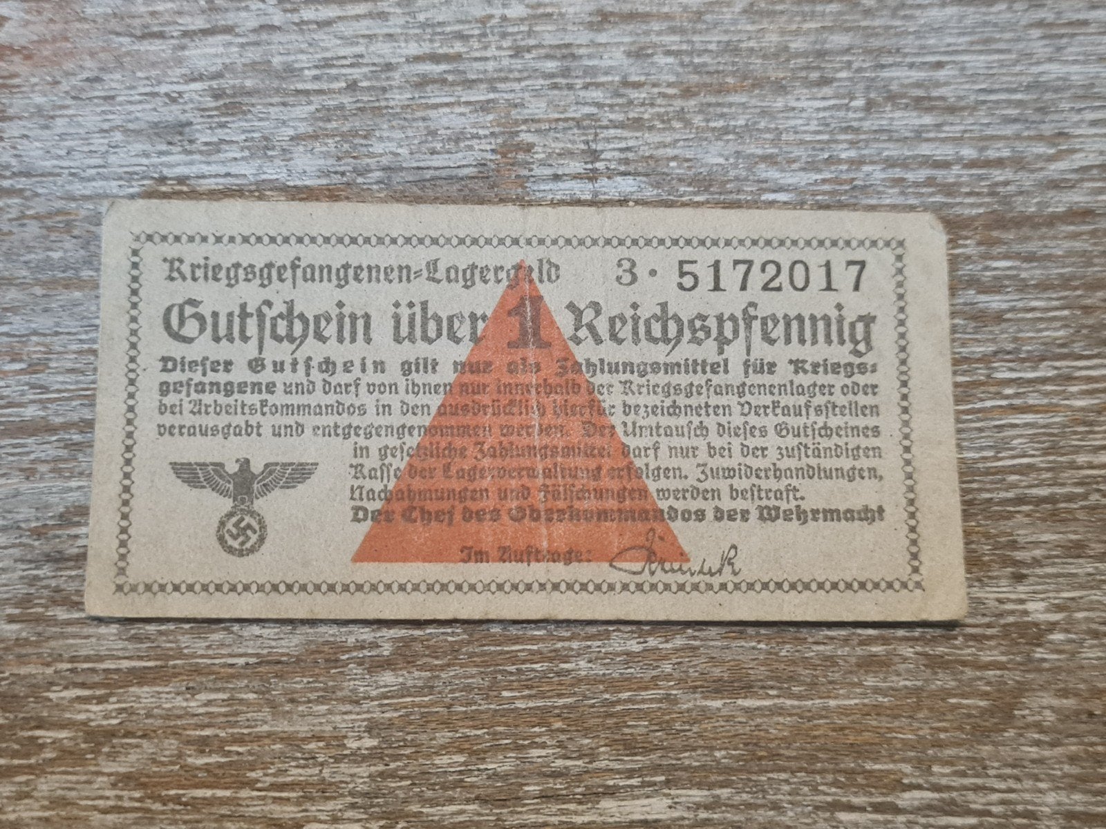Biljet 1 Reichspfennig Kriegsgefangenen WO2, Ophalen of Verzenden, Overige soorten, Nederland