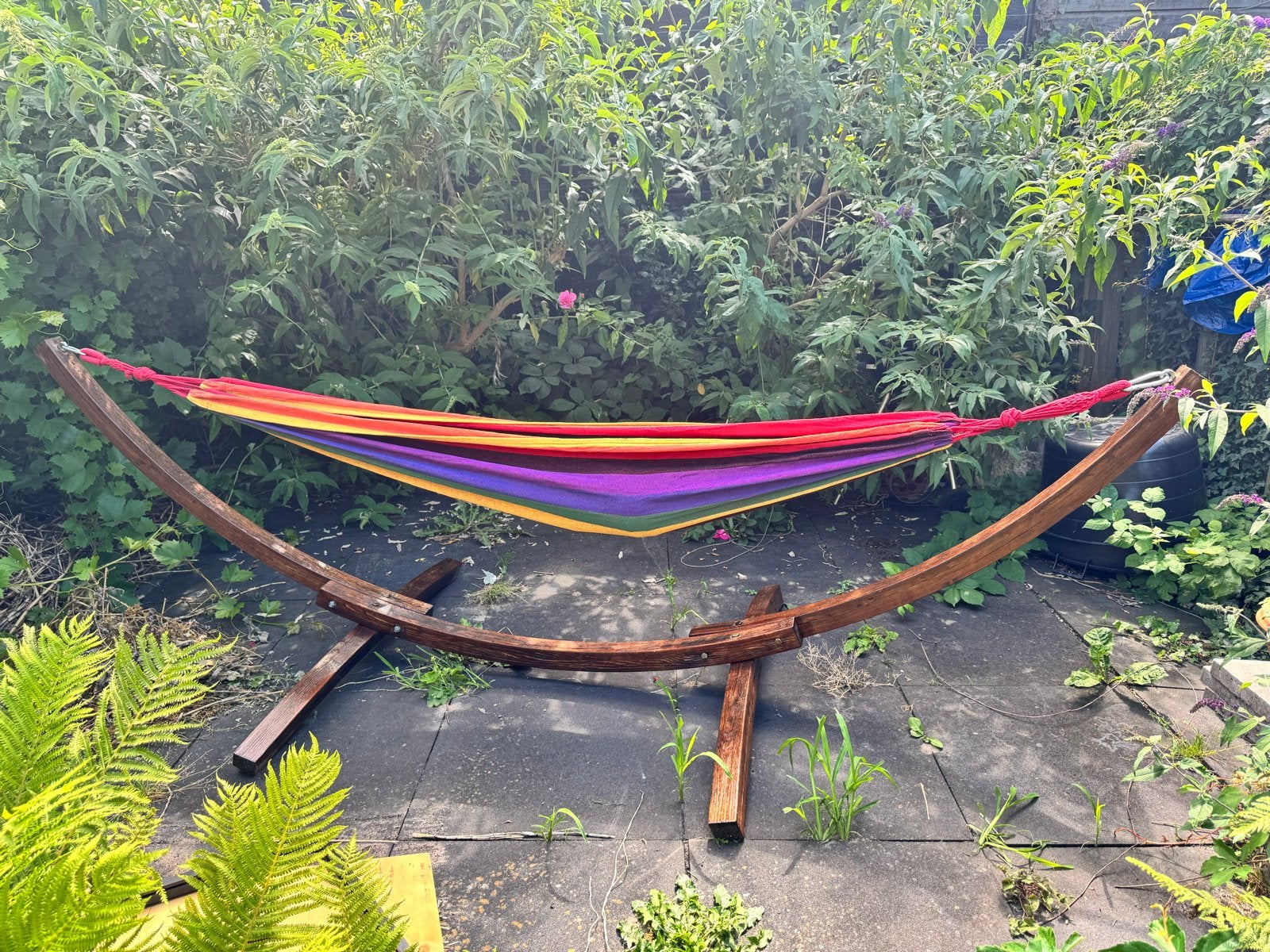 Hangmat + houten hangmat-standaard 3 m, Ophalen, Gebruikt, Met standaard, Eenpersoons