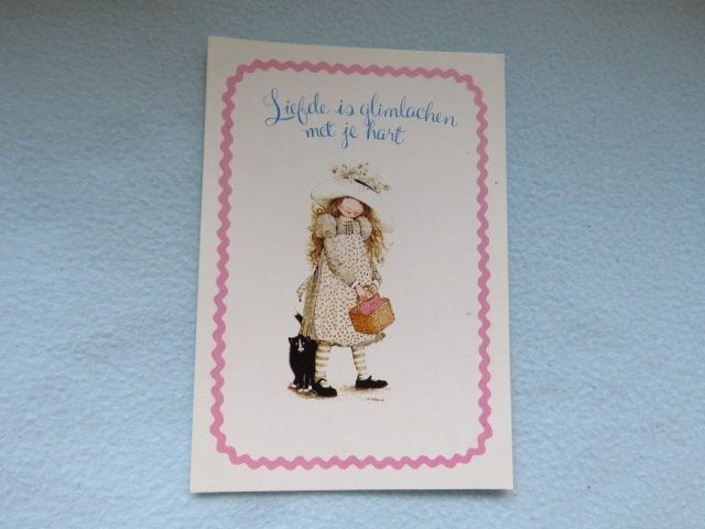 Holly Hobbie kaart uit 1975 Liefde is glimlachen met je hart, Ophalen of Verzenden, Nieuw