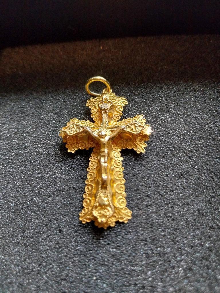 Gouden Antiek kruisje 14 Karaats uit 1870 !!!, Verzenden, Zo goed als nieuw, Kruis of Symbool, Goud