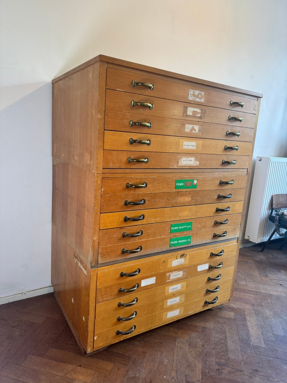 Vintage papier/ladekast/archiefkast, Ophalen, 5 laden of meer, Zo goed als nieuw, Minder dan 100 cm