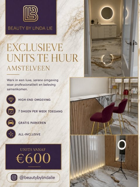 Behandelunits te HUUR in High-End Beautysalon Amstelveen, 105 m², Huur, Bedrijfsruimte