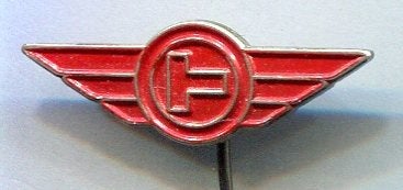 rood op zilverkleurig vliegmaatschappij speldje ( J_176), Verzenden, Zo goed als nieuw, Transport, Speldje of Pin