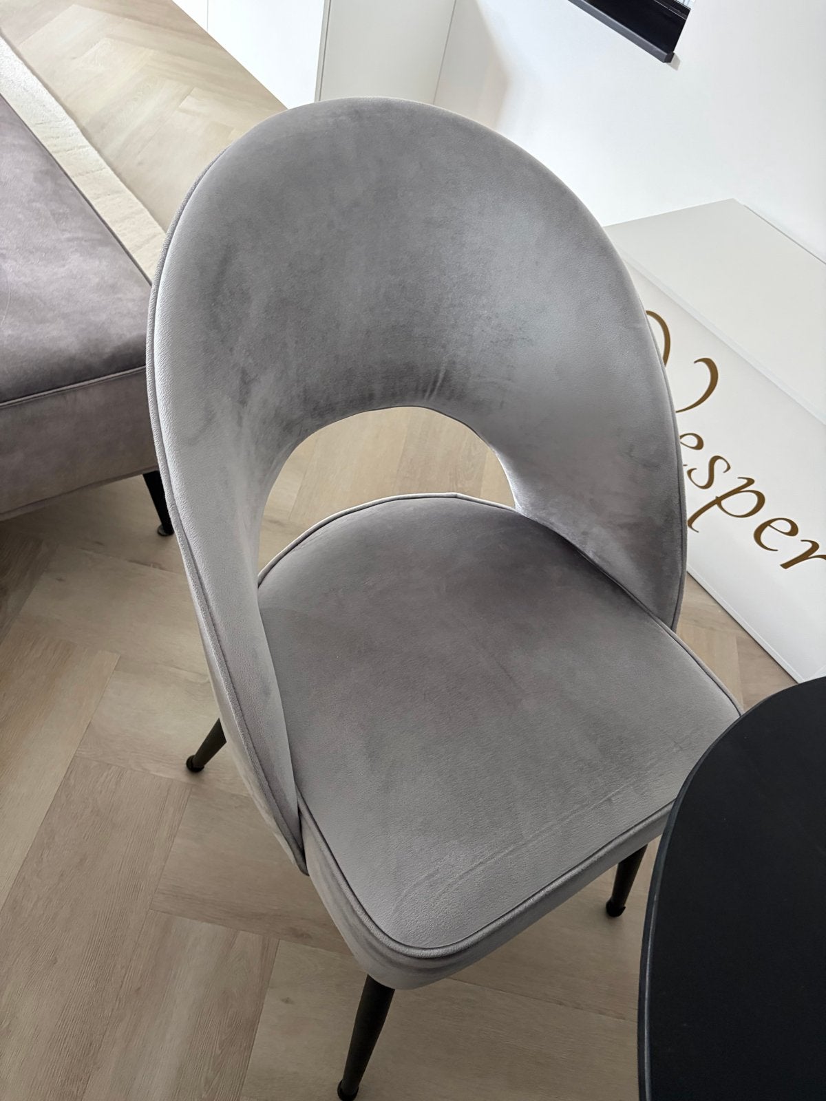 Set van 6x velvet grijze eetkamerstoelen, Ophalen, Gebruikt, Vijf, Zes of meer stoelen, Stof