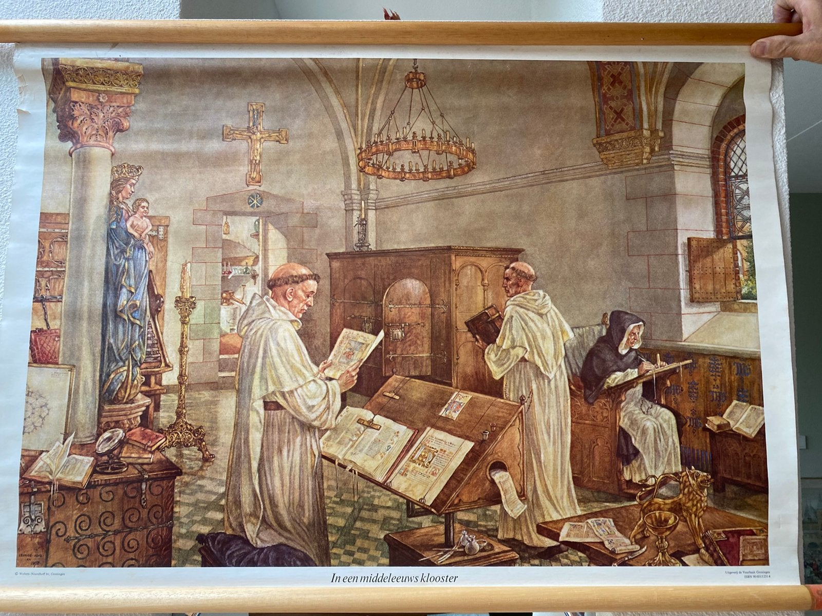 Geschienis schoolplaten op linnen en stok en 1 op karton, Ophalen, Geschiedenis