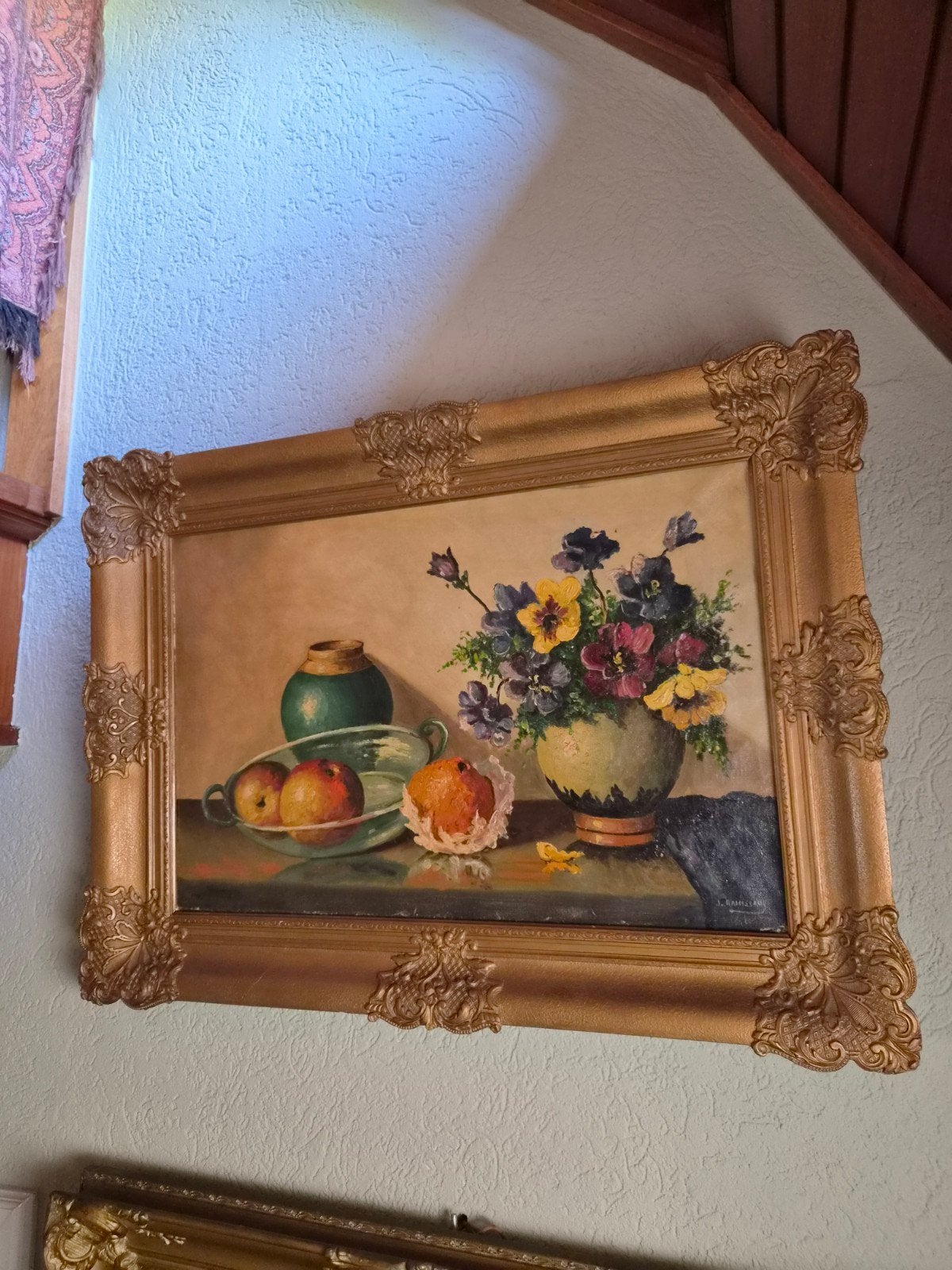 Klassiek stilleven met bloemen en fruit, gesigneerd, Antiek en Kunst, Ophalen of Verzenden