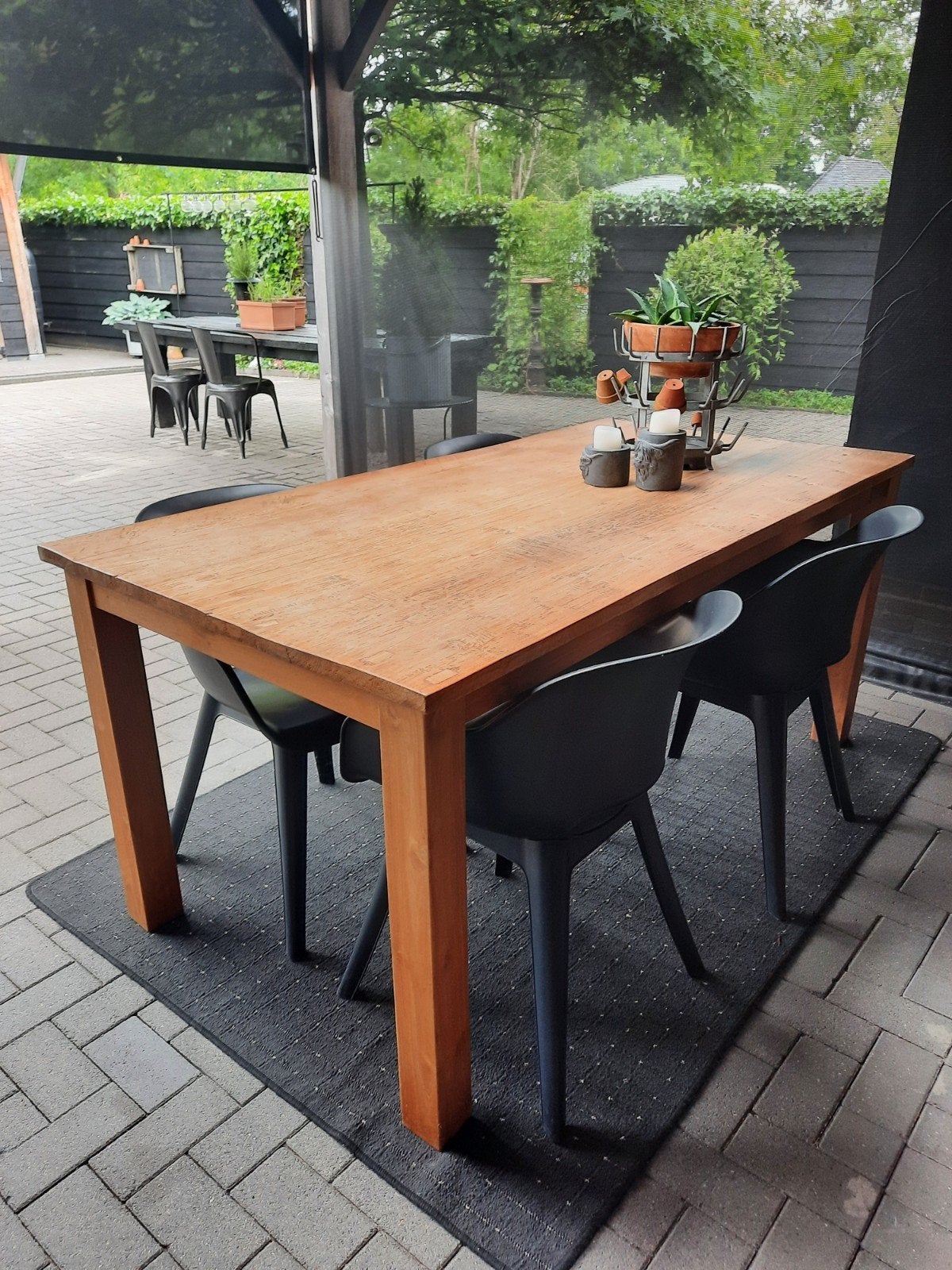 Eettafel tuintafel 180 x 90 x 80 hoog teak, Ophalen, Gebruikt, Teakhout, 50 tot 100 cm