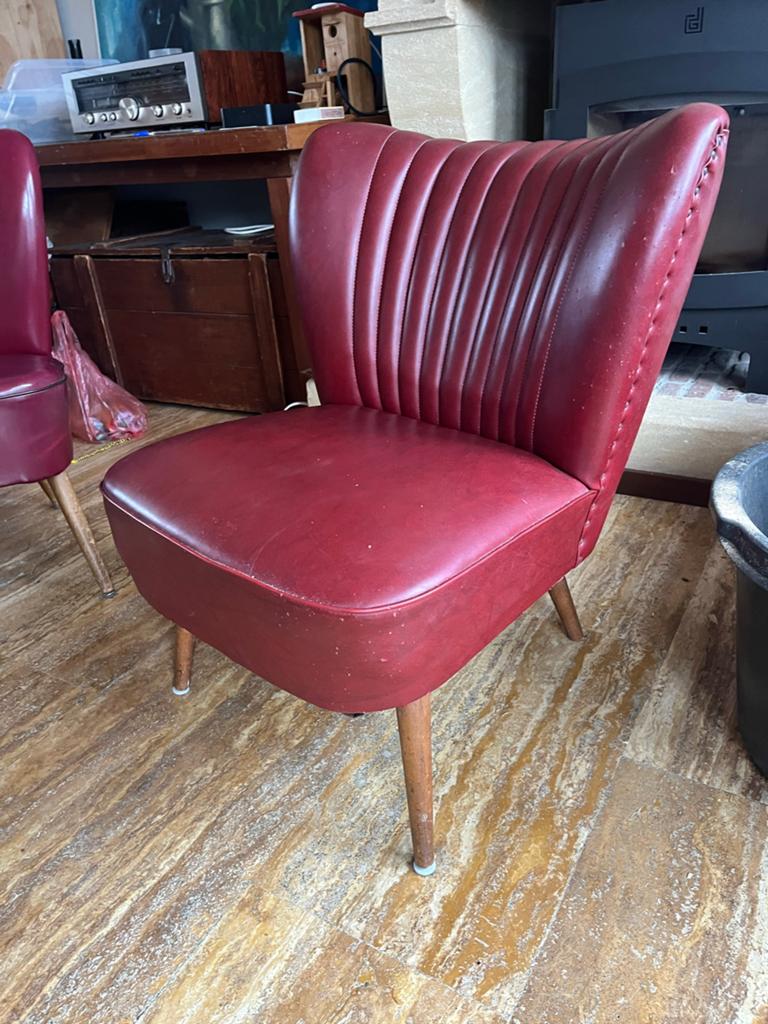 Vintage rood skai stoeltje - Retro design, Ophalen of Verzenden, Gebruikt