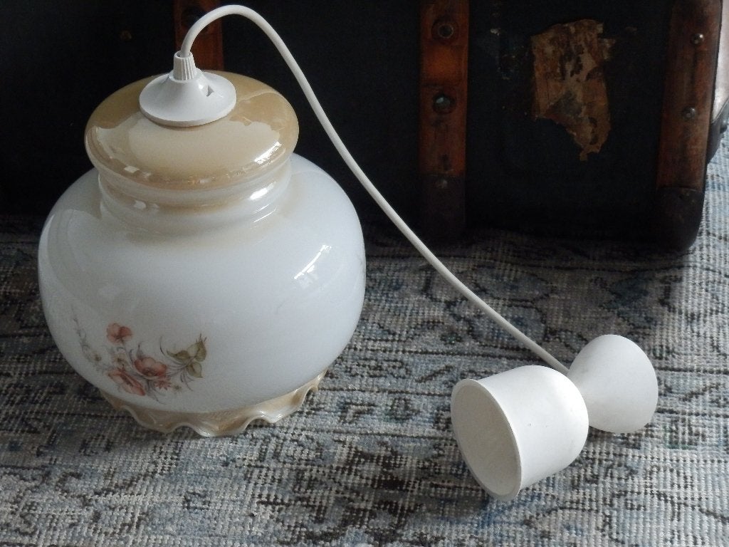 Retro vintage hanglamp, Ophalen of Verzenden, Gebruikt, Glas, Retro vintage Franse brocante