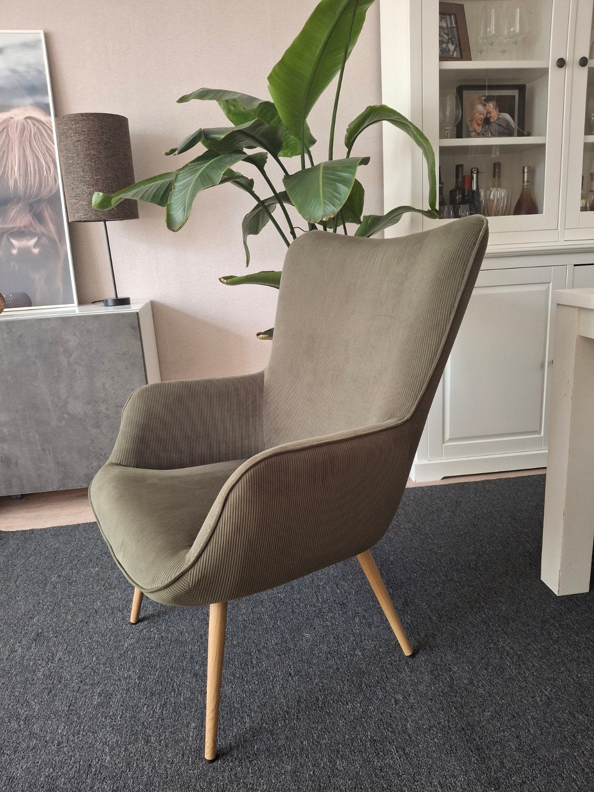 JYSK fauteuil - Groen ribfluweel, Ophalen, Hout, Overige kleuren, Zo goed als nieuw