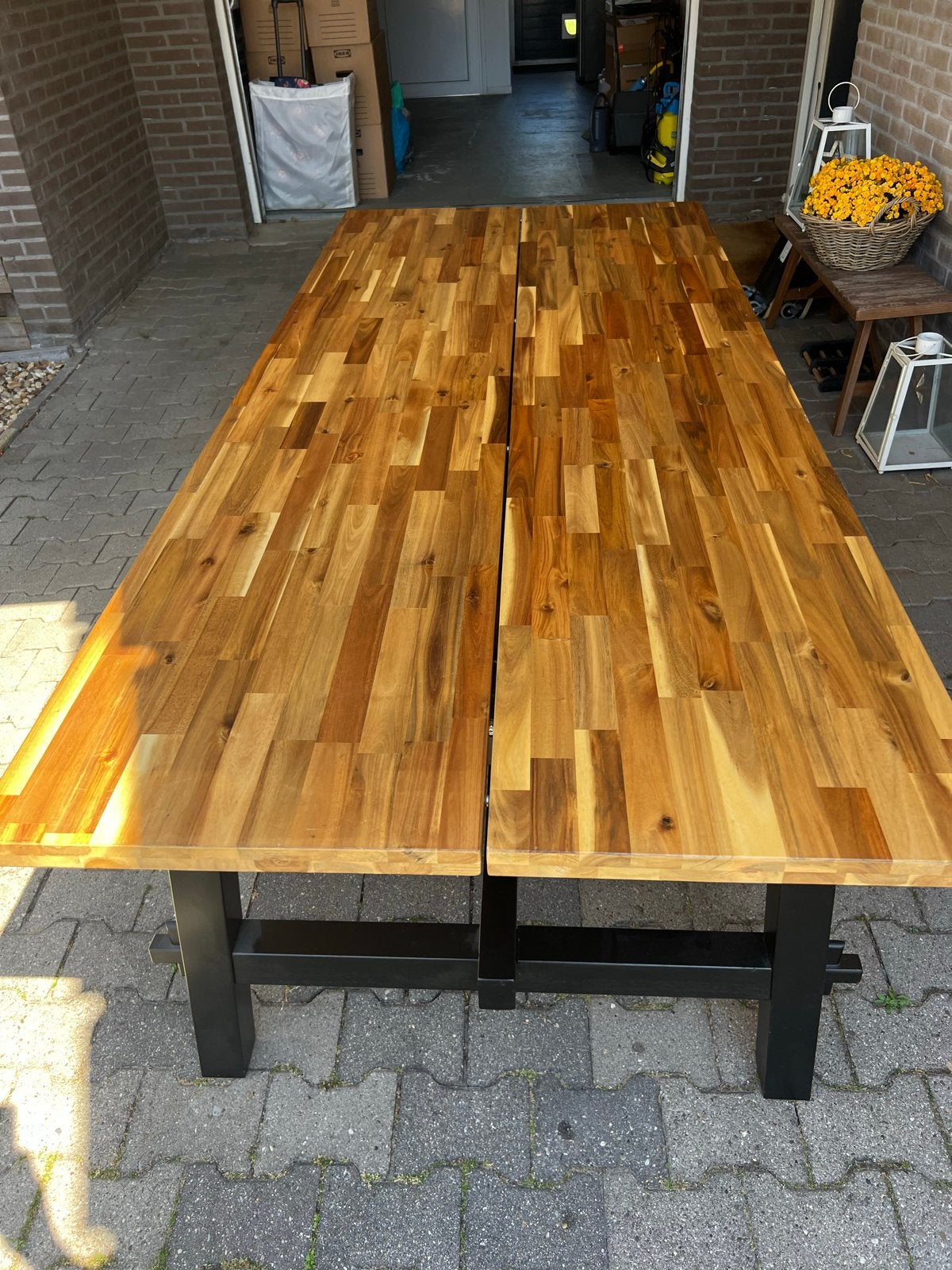 IKEA Skogsta tafel 235 x 100 moet weg!, Ophalen, Gebruikt, 200 cm of meer, 50 tot 100 cm