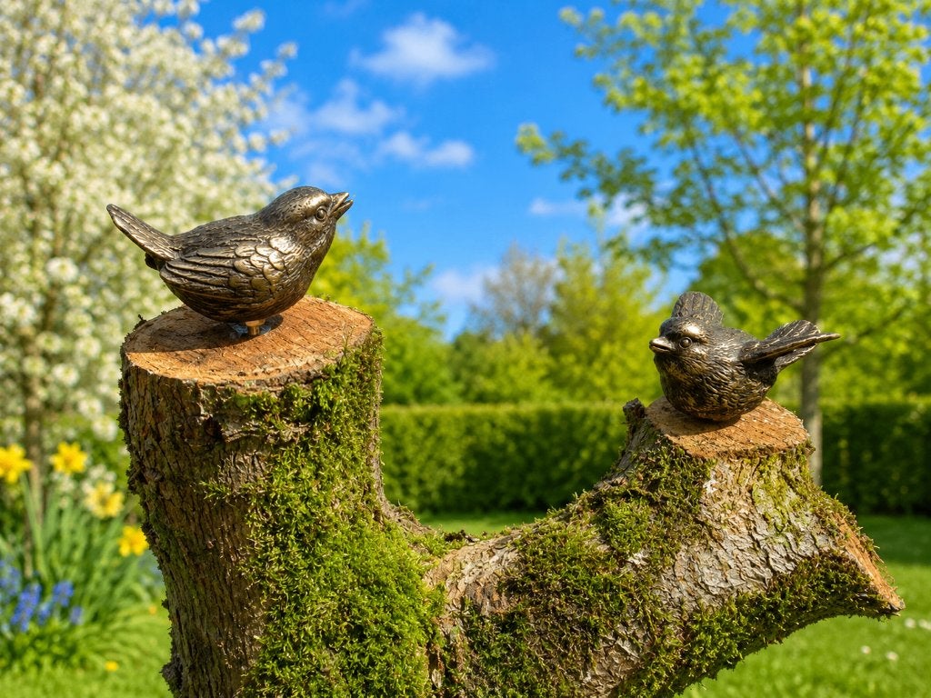 2 bronzen vogeltjes / MUSSEN /nieuw, Dierenbeeld, Nieuw, Info@huisentuindecoratiemarie.nl, Huis en tuin decoratie marie
