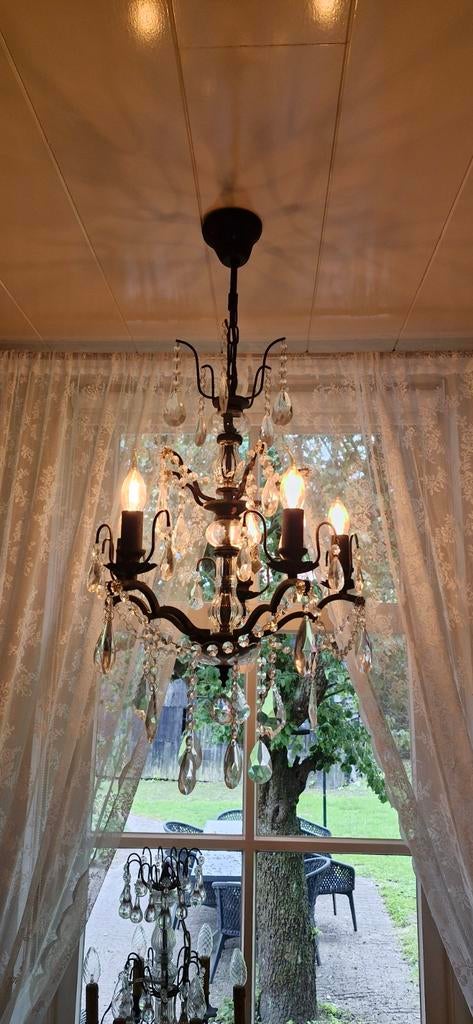 Elegante Kroonluchter met Kristallen Hangers Riviera maison, Ophalen of Verzenden, Gebruikt, Glas, Klassiek, Elegant