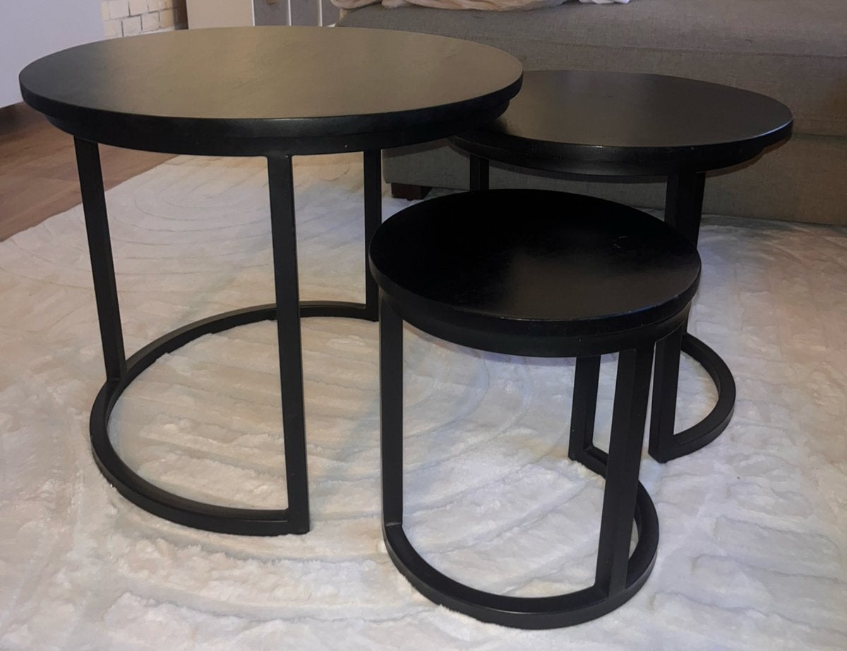 Salontafel set van 3 - Mangohout - Goossens, Ophalen, 50 tot 100 cm, Rond, 50 tot 100 cm
