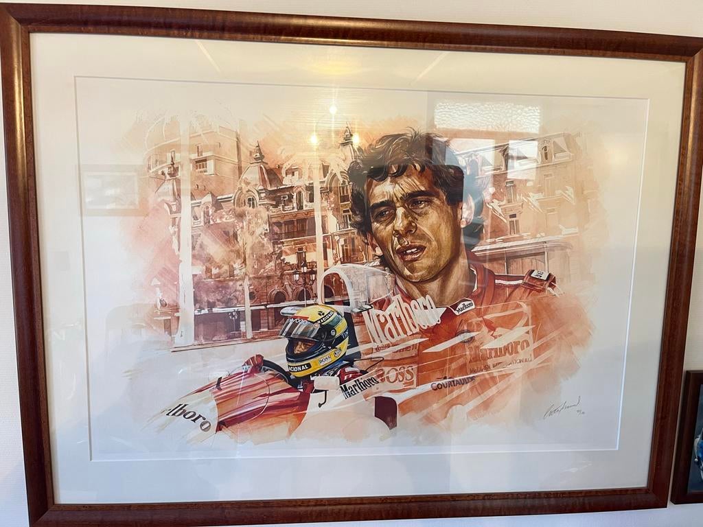Zeldzame ingelijste litho Ayrton Senna - Nr. 50/100, Ophalen of Verzenden