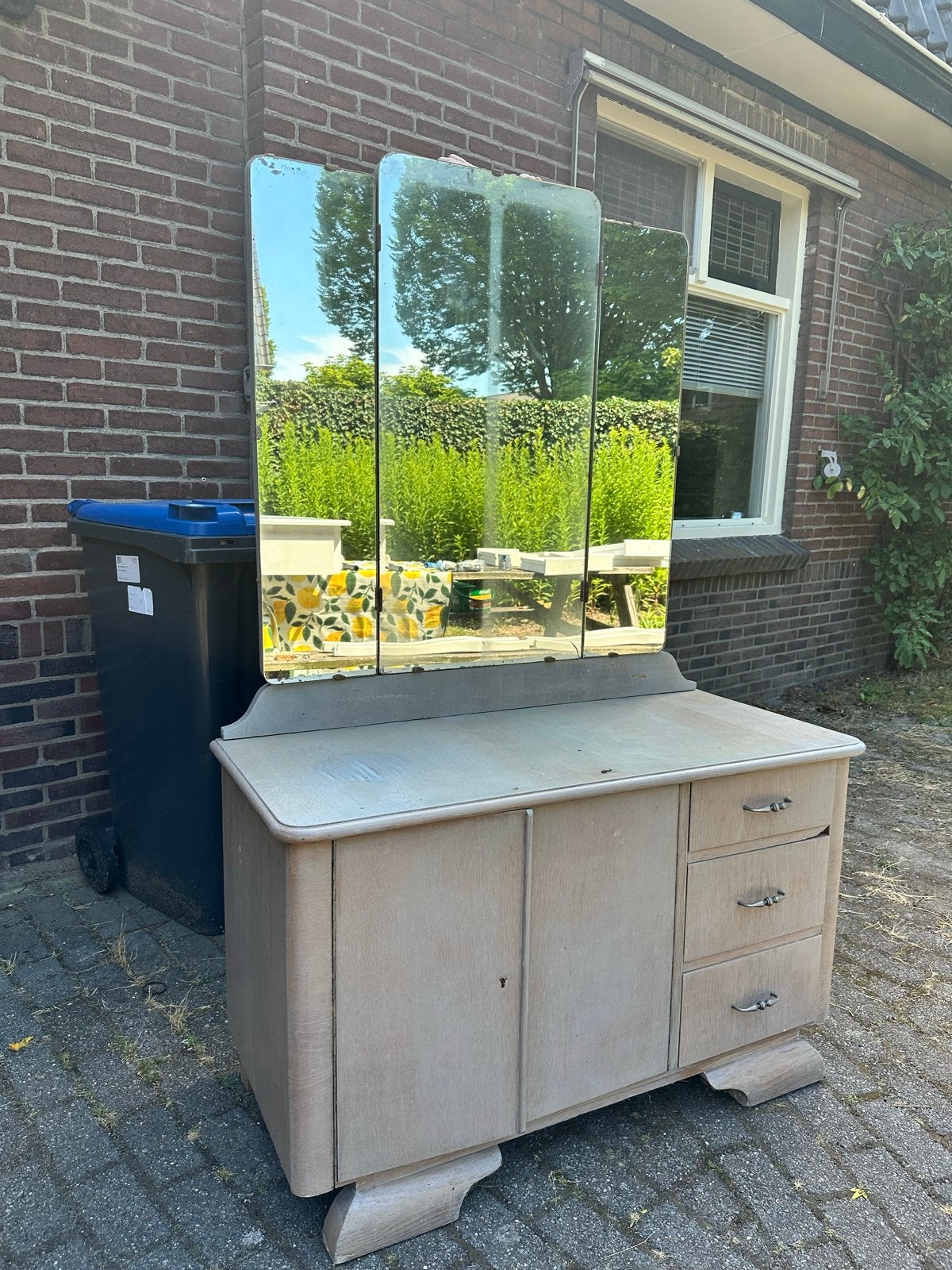 Vintage kaptafel met drieluik spiegel, Ophalen
