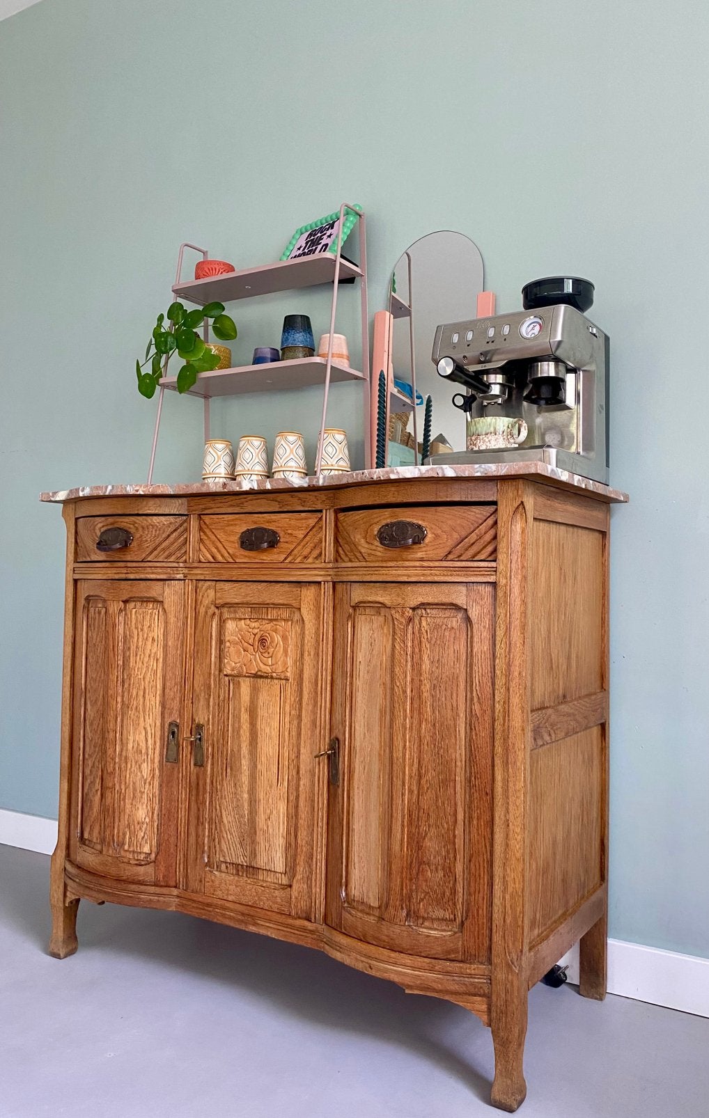 Vintage coffeecorner, commode dressoir met marmeren blad, Antiek en Kunst, Ophalen
