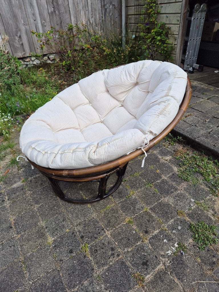 Loungestoel papasan, Ophalen, Gebruikt, Wit, Riet of Rotan