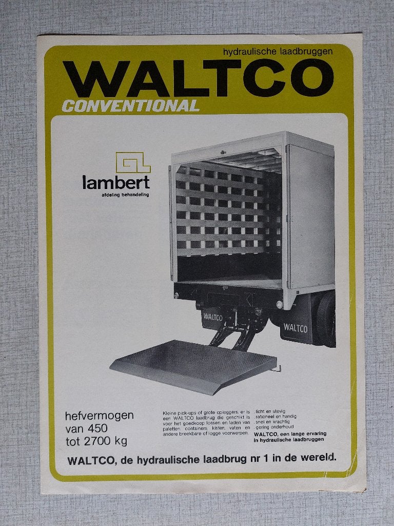 Brochure / Folder WALTCO Hydraulische Laadbruggen - Lambert, Boeken, Ophalen of Verzenden, Gelezen, Overige merken