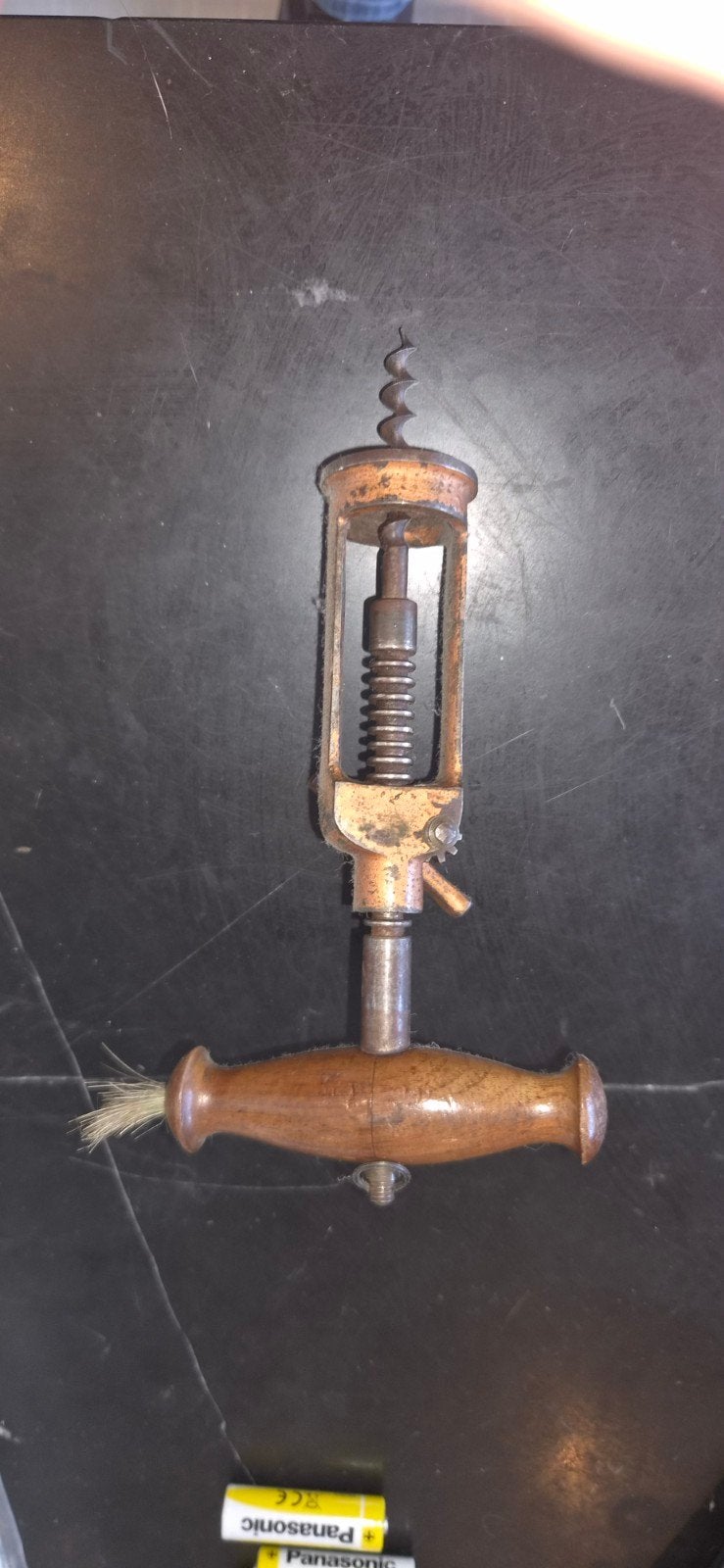 Vintage Kurkentrekker met Houten Handvat en Borstel, Ophalen of Verzenden