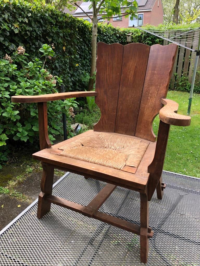 Antieke eikenhouten stoel met biezen zitting, Antiek en Kunst, Antiek | Meubels | Stoelen en Banken, Ophalen
