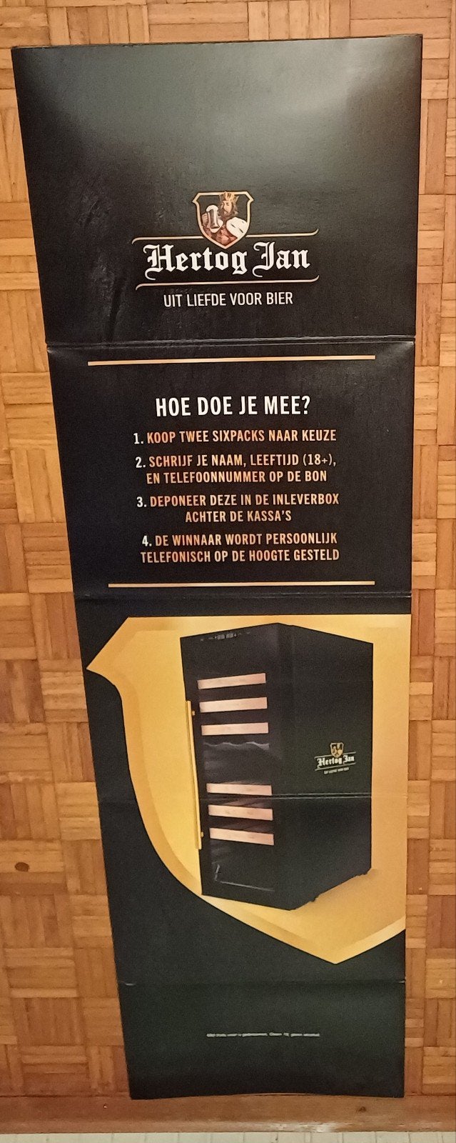 Hertog Jan reclame bord van karton., Verzamelen, Ophalen, Zo goed als nieuw, Reclamebord, Plaat of Schild, Hertog Jan