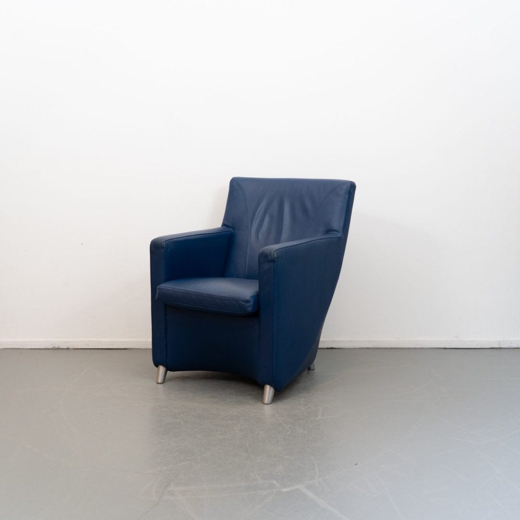 Leolux Dolcinea Fauteuil Blauw Leer - Chroom, Niet ingevuld, Zo goed als nieuw, Niet ingevuld, Niet ingevuld