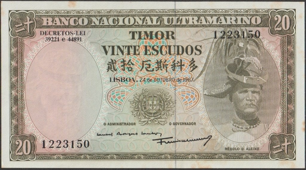 Timor 20 escudos 1967 XF p.26a(7) (# 678), Postzegels en Munten, Bankbiljetten | Oceanië, Verzenden, Los biljet