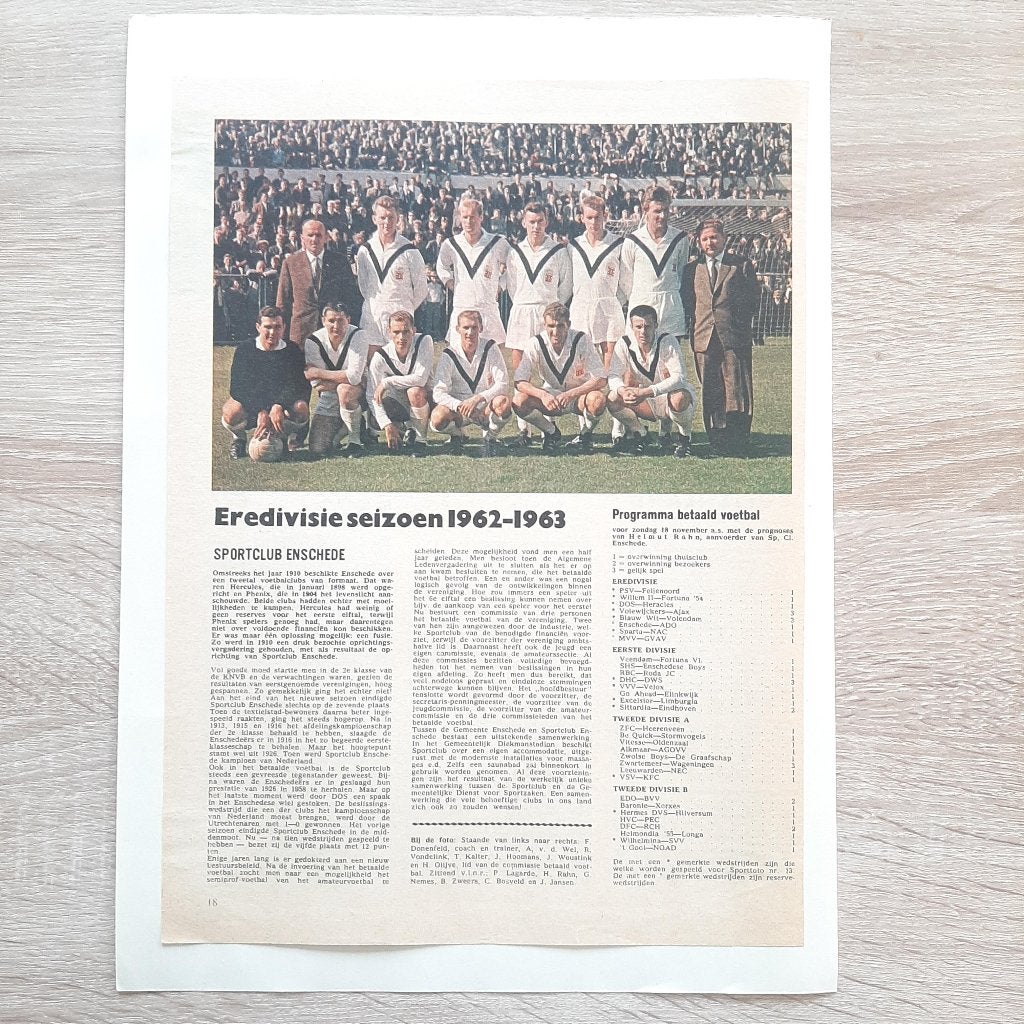 Sportclub Enschede Eredivisie seizoen 1962-63 elftal & namen, Verzenden, Zo goed als nieuw, F.C. Twente, Poster, Plaatje of Sticker