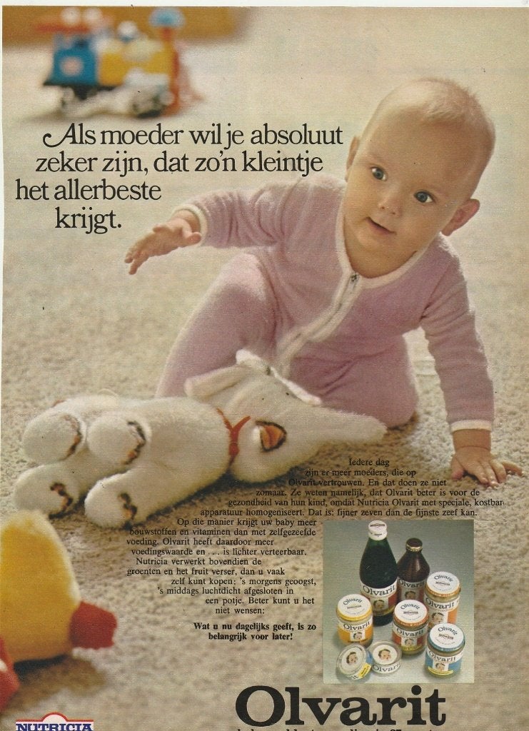 retro reclame 1969 Nutricia Olvarit baby krijgt 't beste, Verzamelen, Verzenden, Overige typen