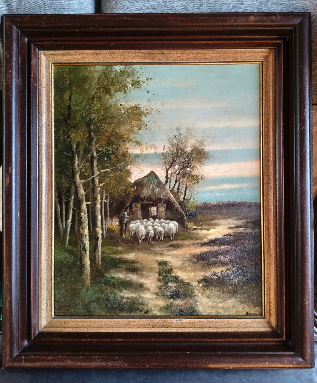 H. Hermans (Eindhoven) "Schaapskooi op de hei", Antiek en Kunst, Ophalen