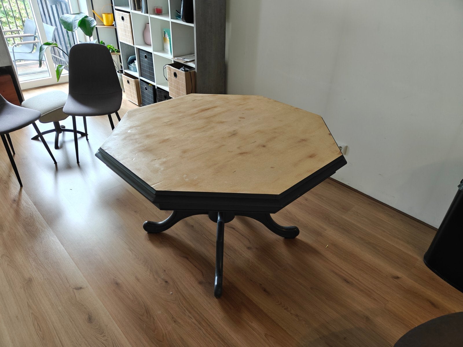 Mooie achthoekige houten eettafel, Ophalen, Gebruikt, Overige vormen, Overige houtsoorten