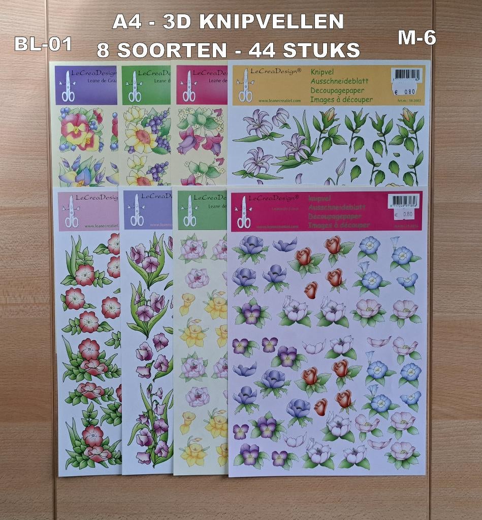 A4...3D KNIPVELLEN 33 SOORTEN-185 VELLEN BLOEMEN, Ophalen of Verzenden, Nieuw, Natuur, Knipvel