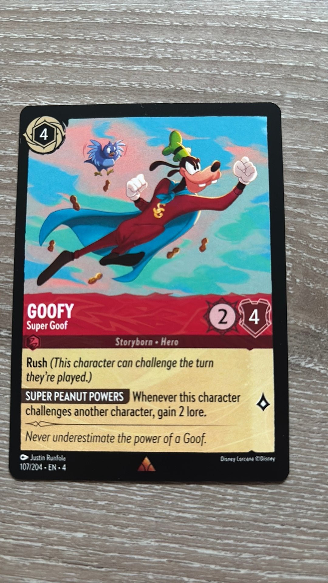 Disney Lorcana Goofy super goof 107-204 4URS nonfoil, Ophalen of Verzenden, Zo goed als nieuw