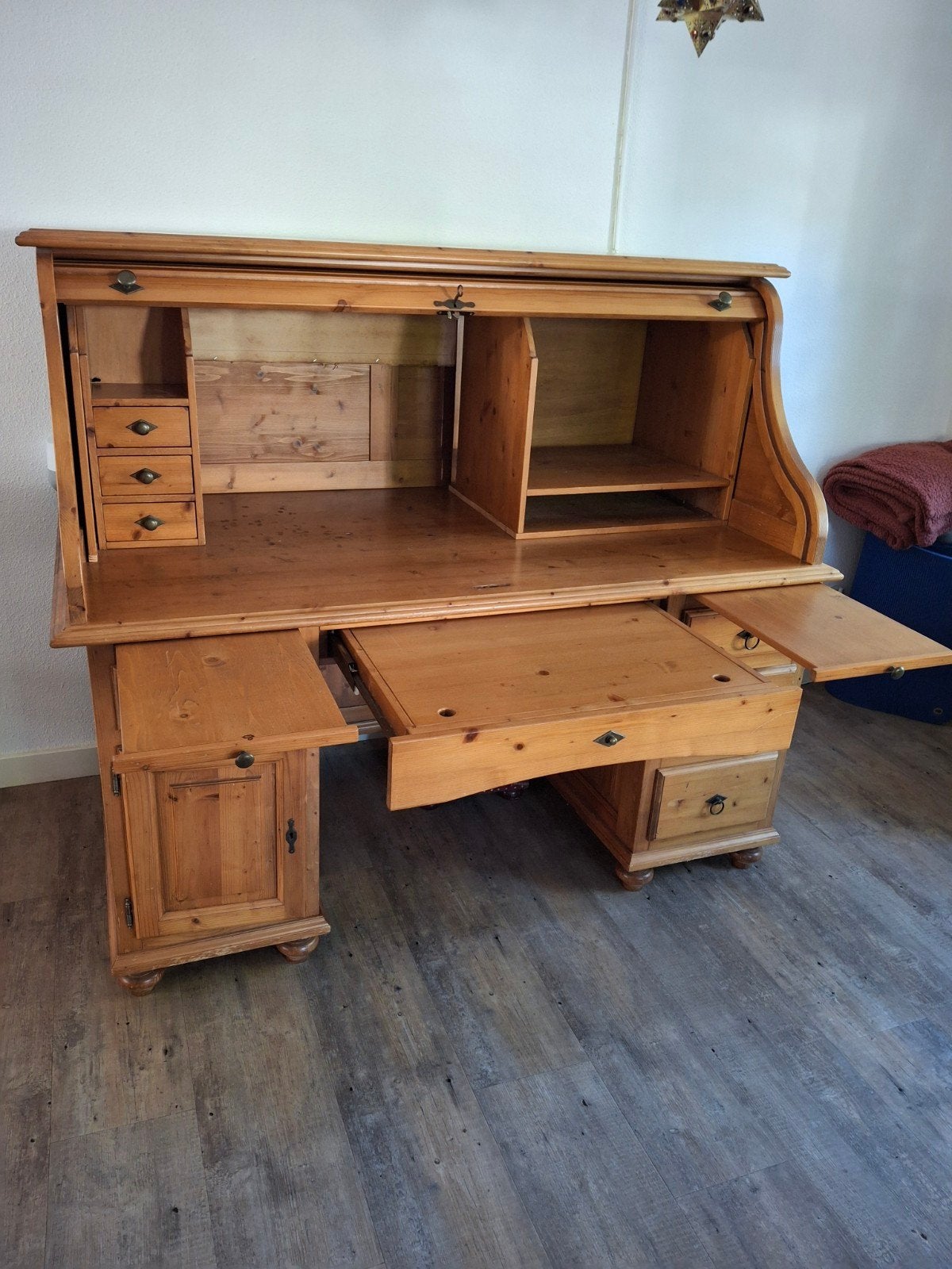 Antiek rolluikbureau van massief hout, Huis en Inrichting, Ophalen, Met lades, Gebruikt, Hout