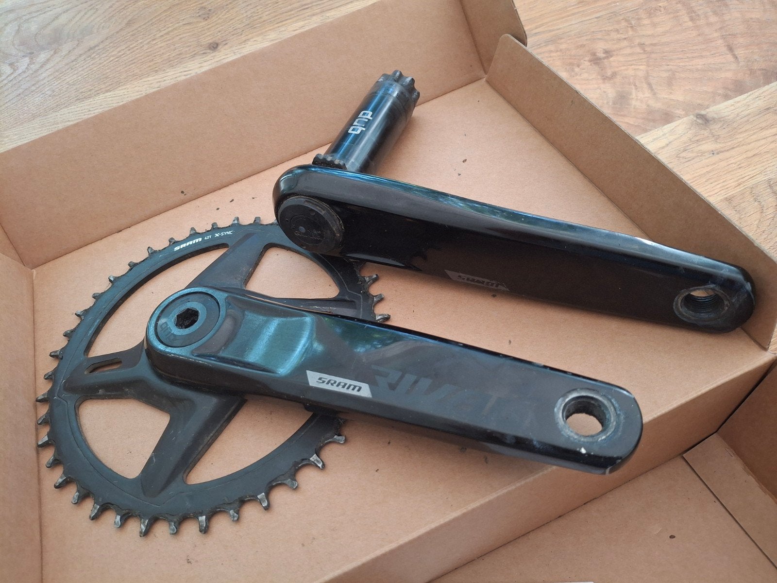 1x12/13 SRAM Rival Quarq DUB Crankstel met Powermeter, Fietsen en Brommers, Fietsonderdelen, Gebruikt, Crankstel of Pedalen, Aluminium