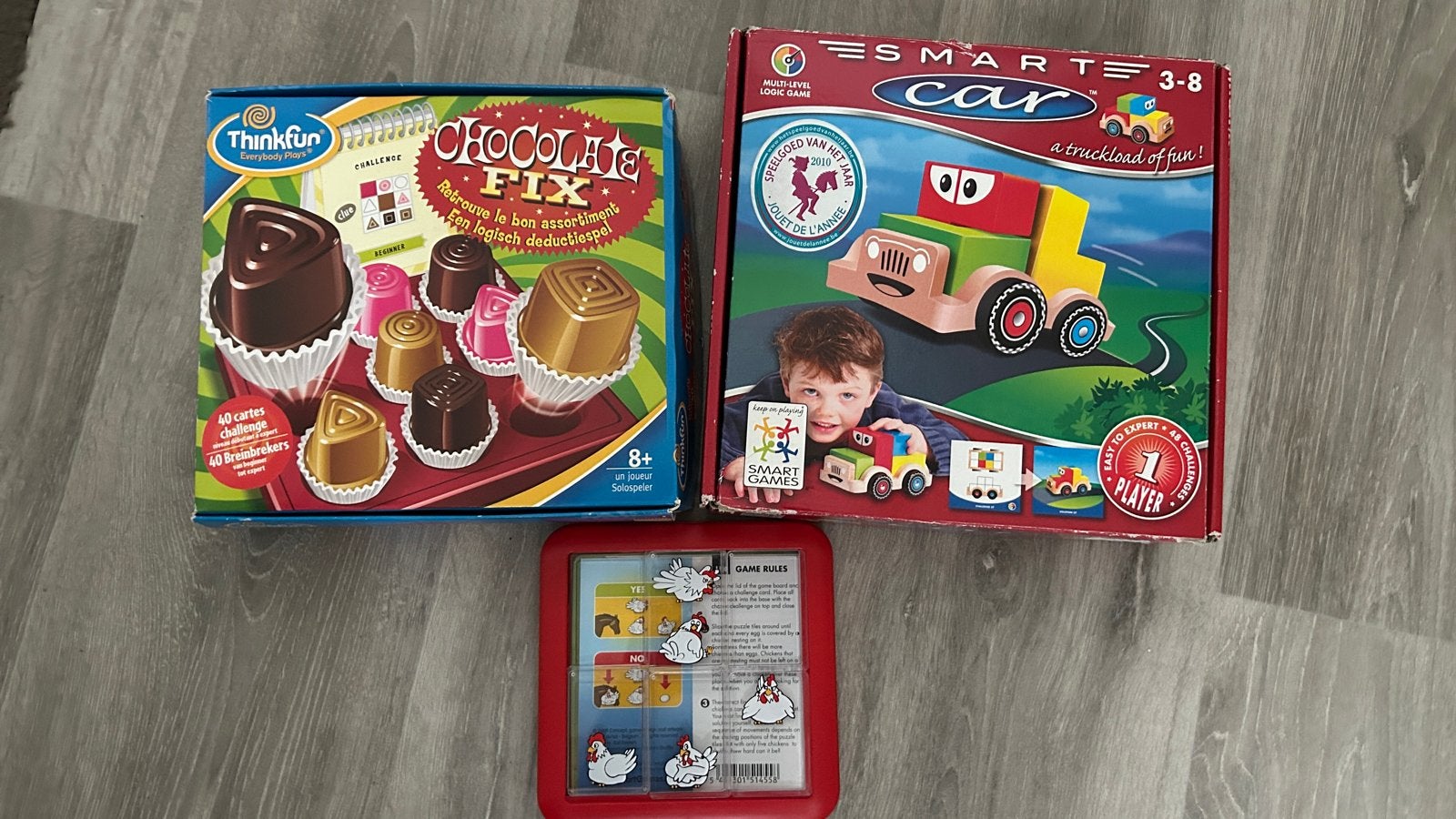 Smartgames 3x: Chocolate Fix, Smart Car en Chicken Shuffle, Ophalen of Verzenden, Gebruikt, Puzzelen
