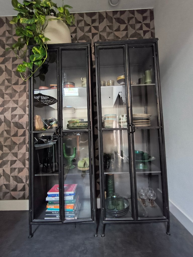 Metalen vitrinekast (2 stuks)- industrie | industriële style, Ophalen, 50 tot 100 cm, Vintage | Industrieel, Metaal