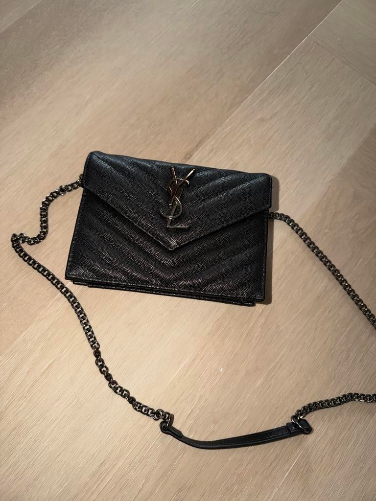 Zwarte YSL schoudertasje met ketting, Ophalen of Verzenden, Gebruikt, Zwart, Schoudertasje