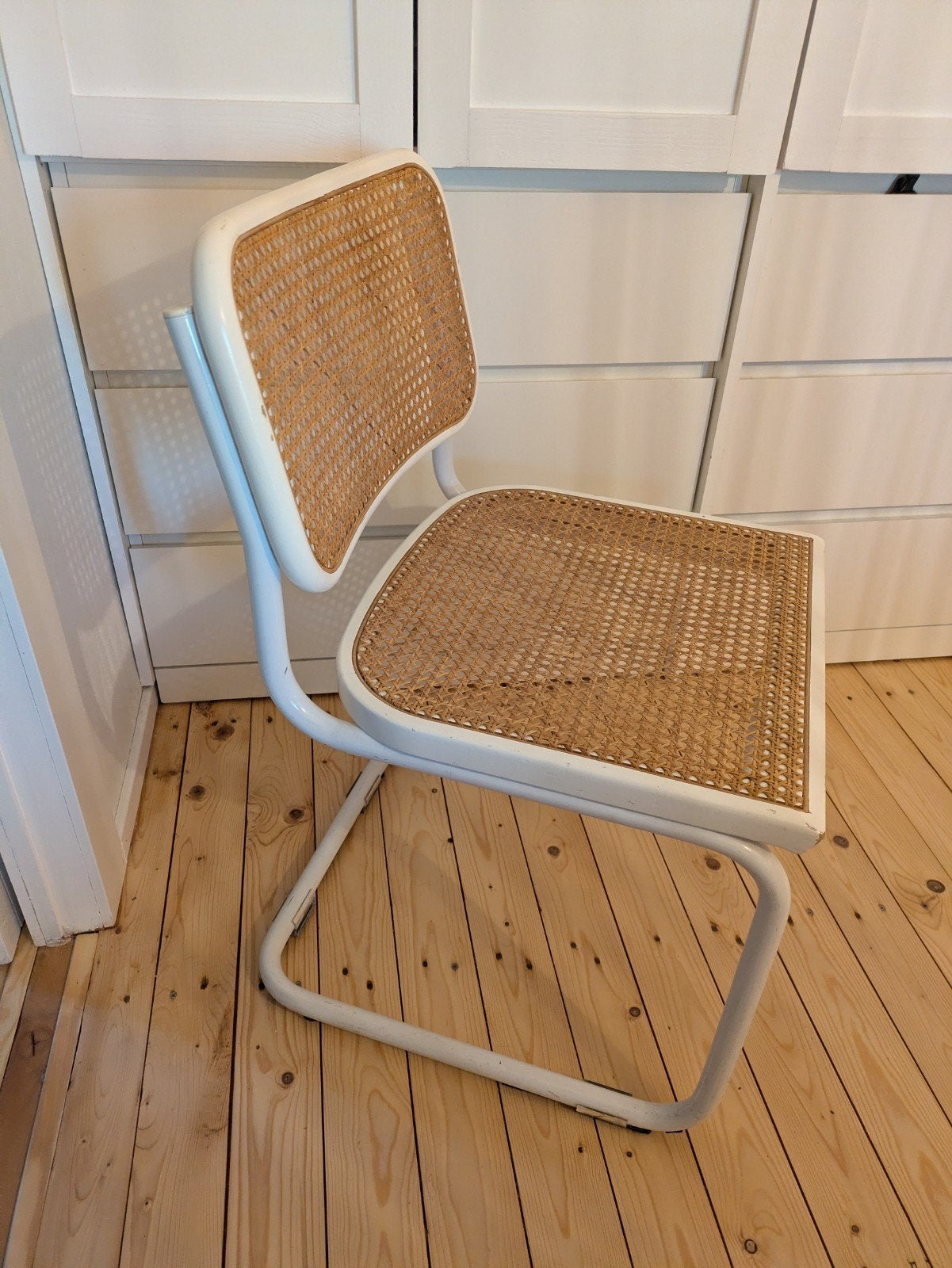Cesca stijl stoel met buisframe en webbing, Ophalen, Gebruikt, Wit, Metaal