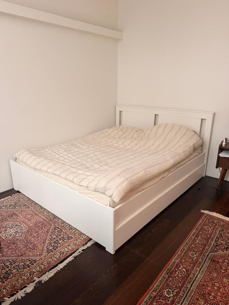 Songesand Ikea 160 Bed incl. lades, lattenbodem en matras, Ophalen, Gebruikt, Wit, Tweepersoons