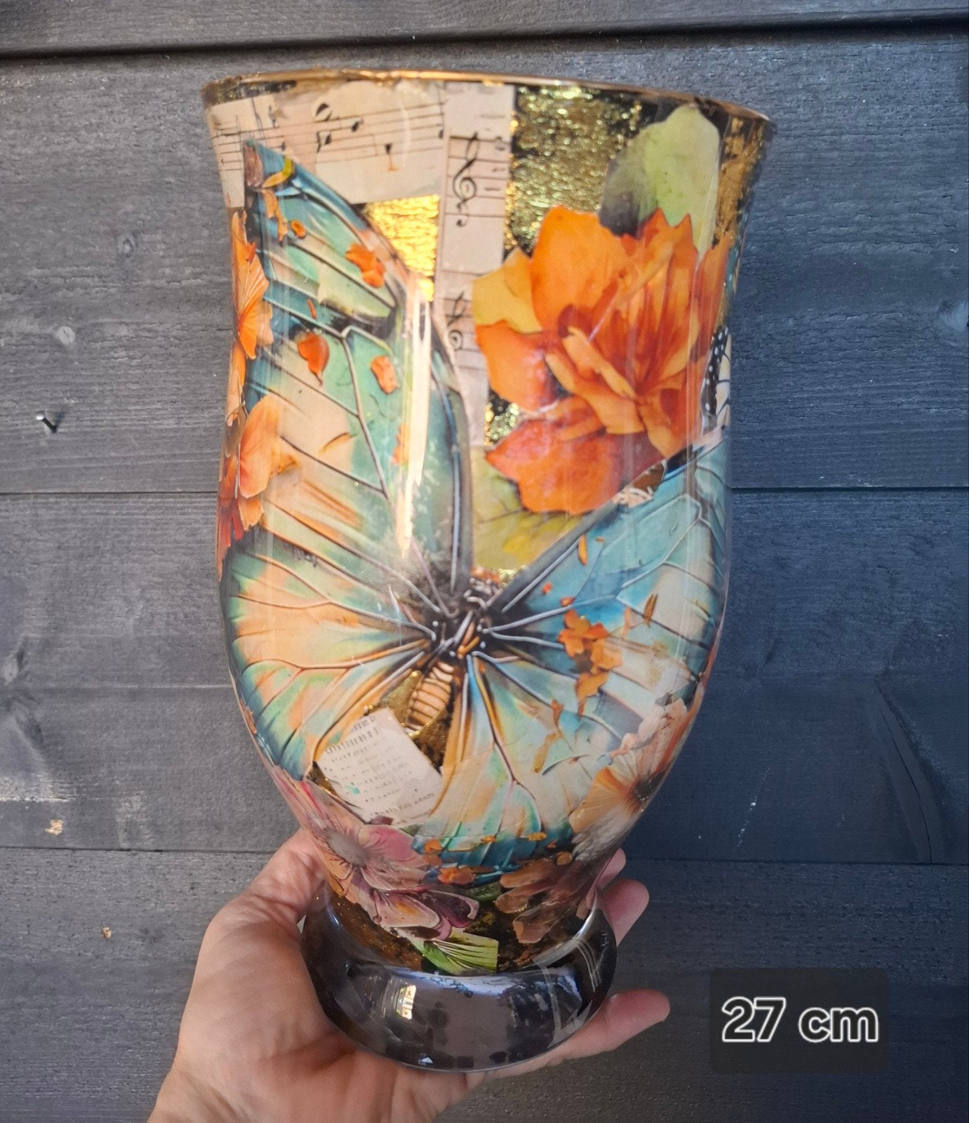 Unieke handgemaakte reserve decoupage vazen met diverse desi, Meerkleurig, Nieuw, Ophalen of Verzenden, Glas