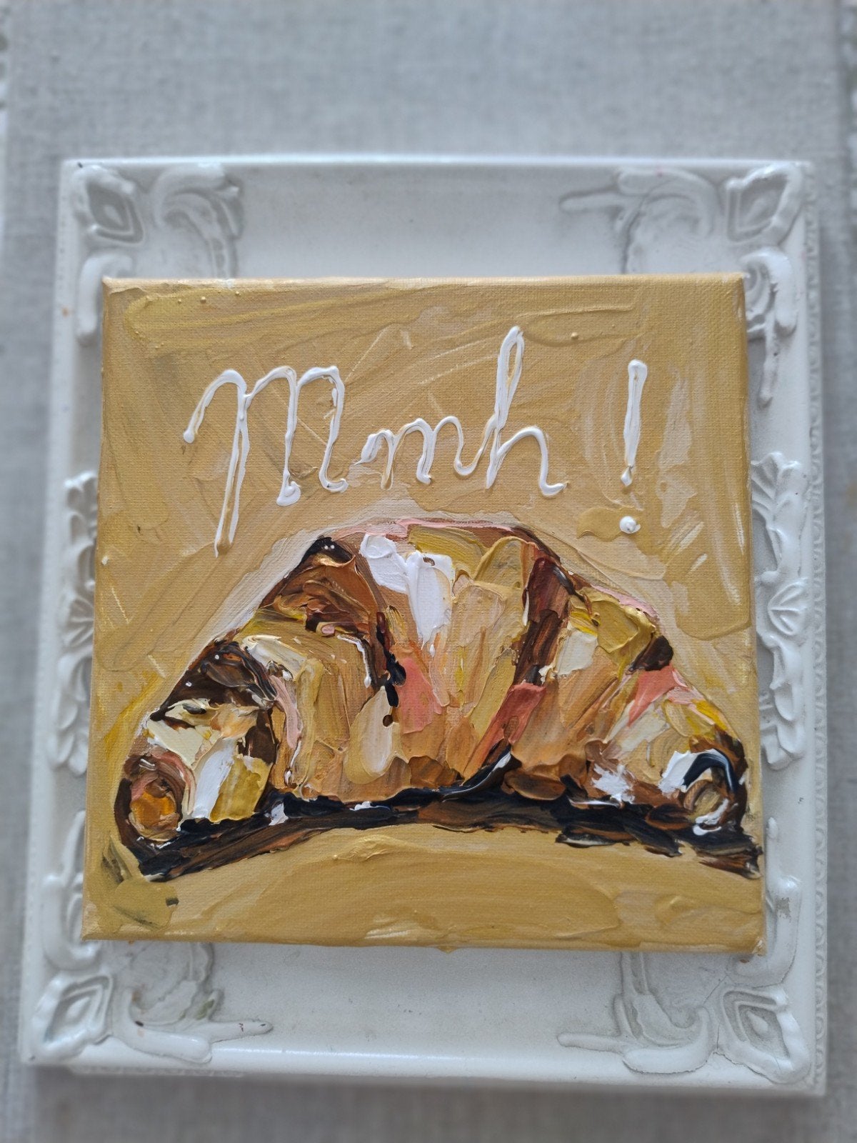 Croissant canvas ~ schilderij ~ kleintje kunst ~ atelier, Ophalen of Verzenden, Nieuw, Minder dan 50 cm, Schilderij