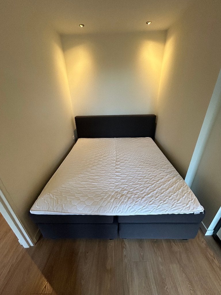 Boxspring 180x200 compleet met hoofdbord en topper, Ophalen, Gebruikt, Tweepersoons, 180 cm