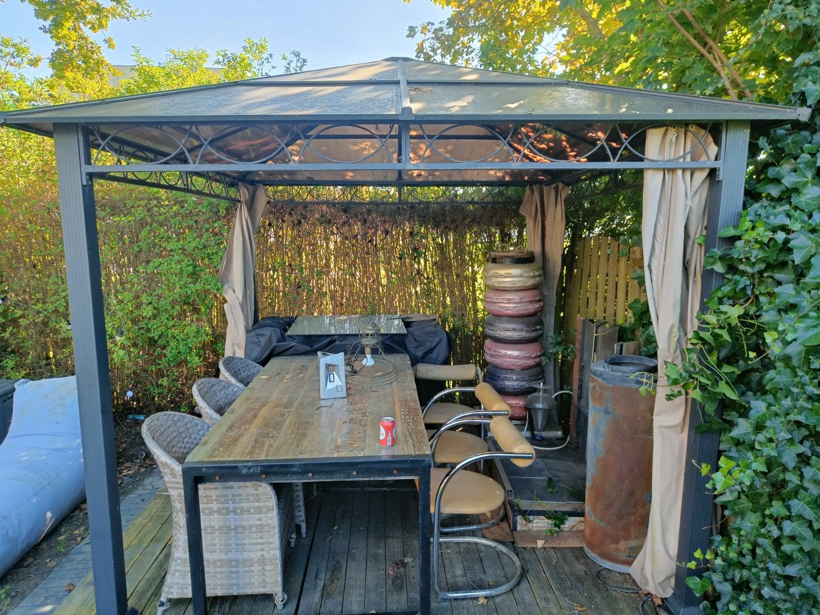 Tuinpaviljoen 3x3m met polycarbonaat dak en zijwanden, Ophalen, Gebruikt, Minder dan 4 meter, Paviljoen